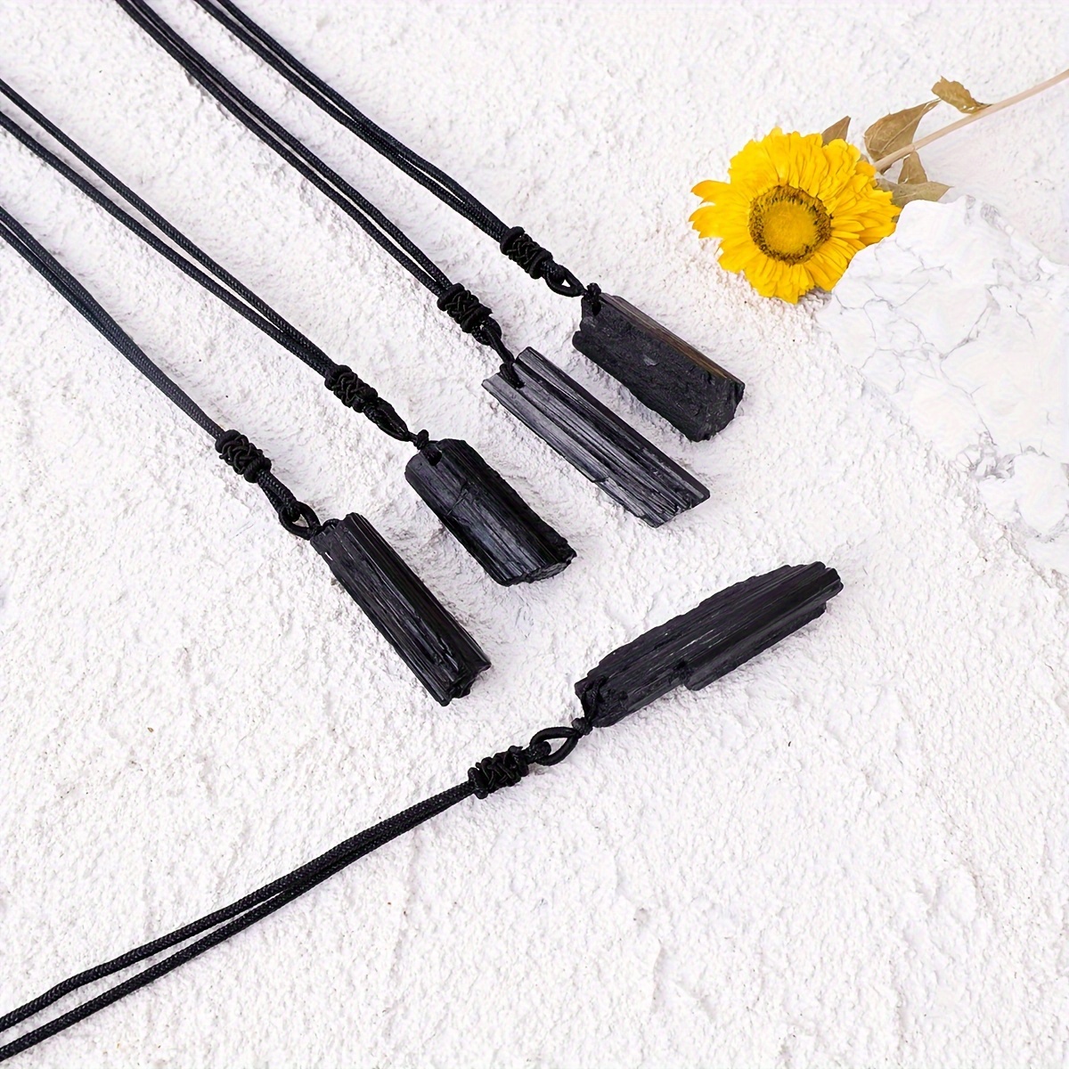 Natural Black Stone Necklace, Irregular Pillar Pendant for Unisex